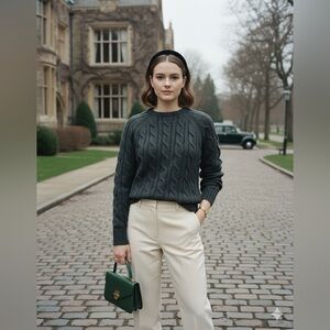 Guinness Official Merchandise unisex Medium Green Cable Knit Wool Blend Sweater